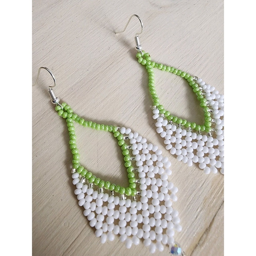 Boho Feather Dangle Earrings White Color, Festival Summer Style - Picture 5 of 5